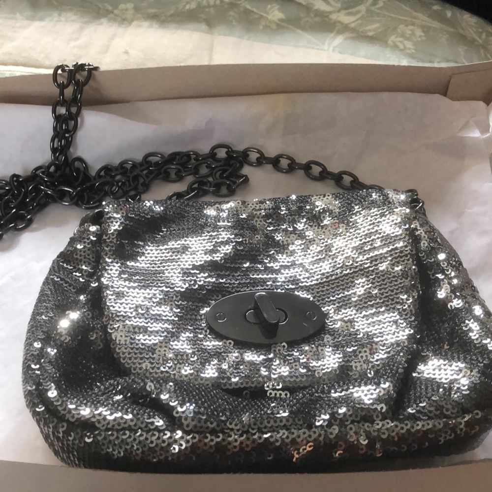 LOFT Gray Crossbody Bag with Chain Strap